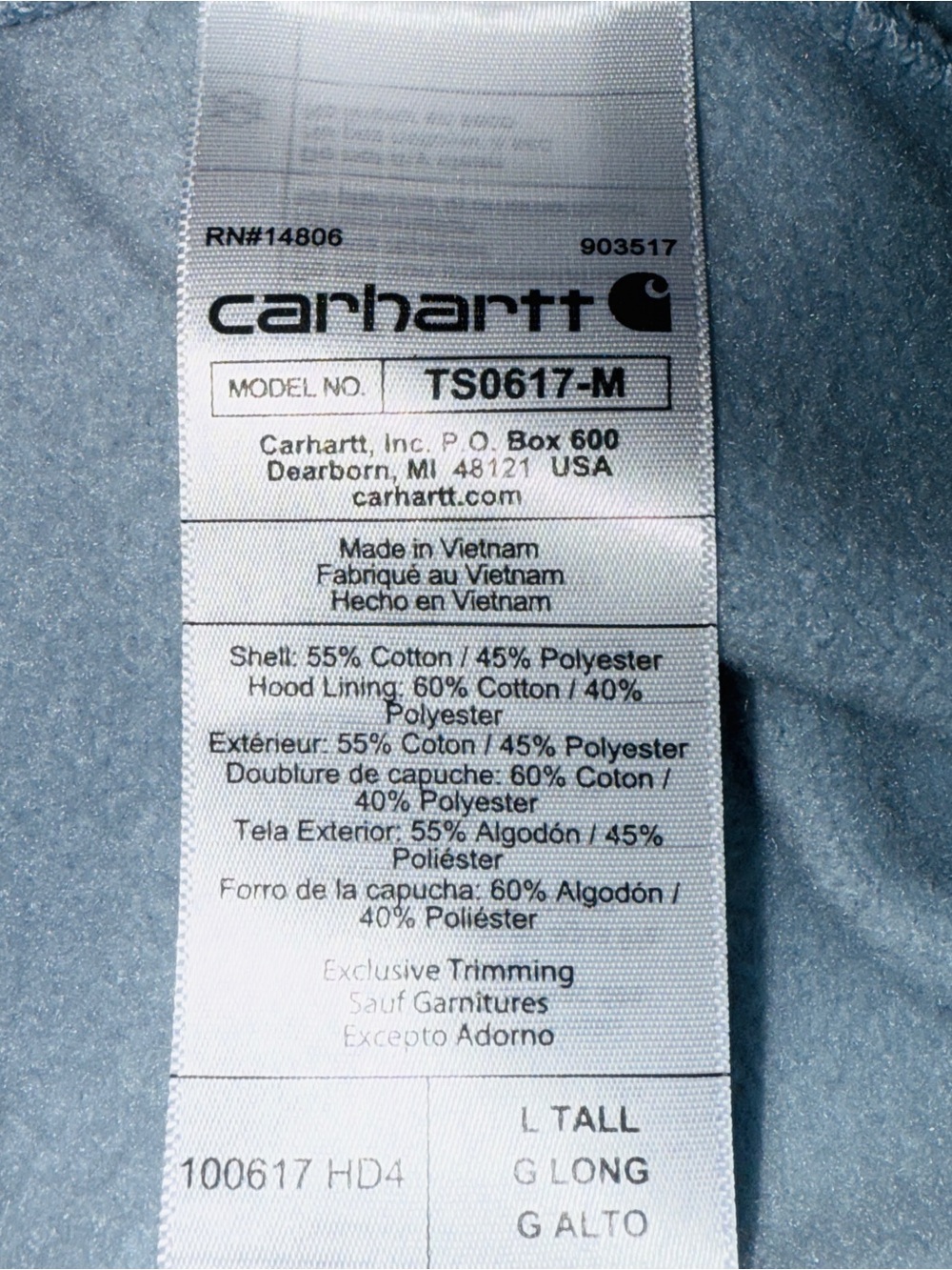 Carhartt Rain Defender Quarter Zip Hoodie Light Blue Large Tall - Picture 12 of 12